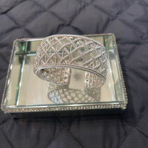 Judith Ripka Wide Sterling SIlver Cuff Bangle Bracelet - large 8"